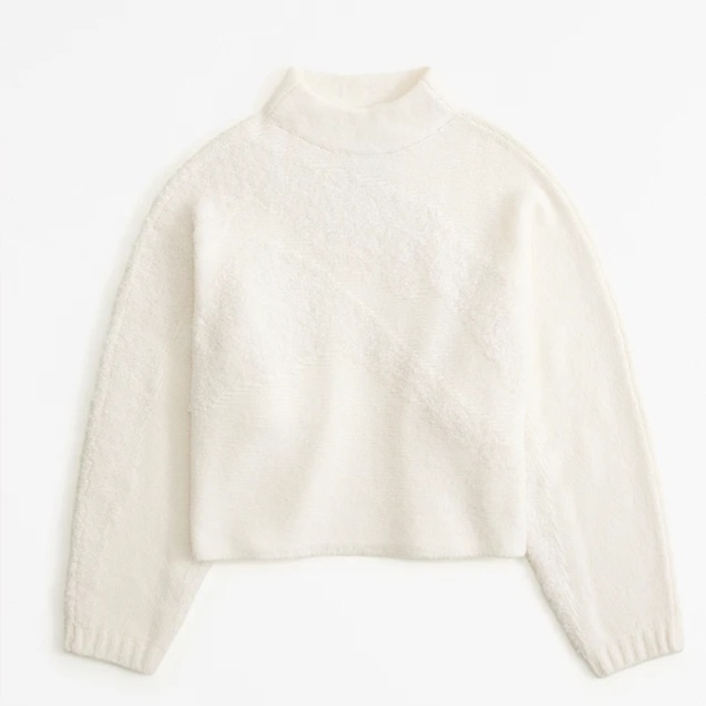 Abercrombie & Fitch Cream Textured Mock Neck Sweater Small Cozy Knit Pullover